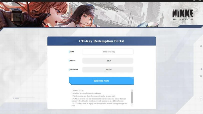 Nikke codes redeem cd-key redemption portal