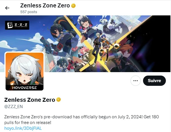 Codes Zenless Zone Zero sur X