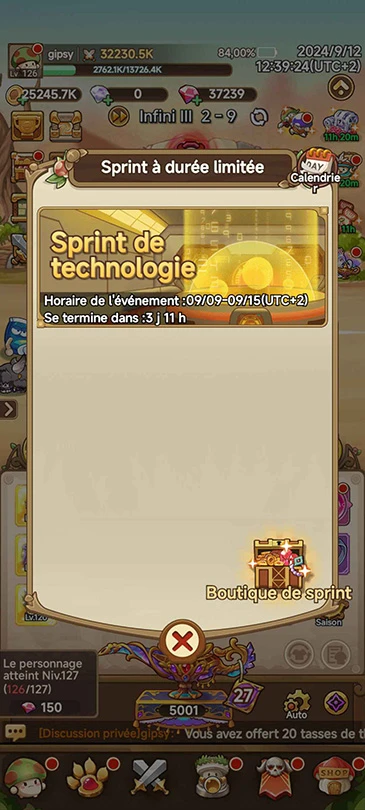 Sprint en cours calendrier legend of mushroom