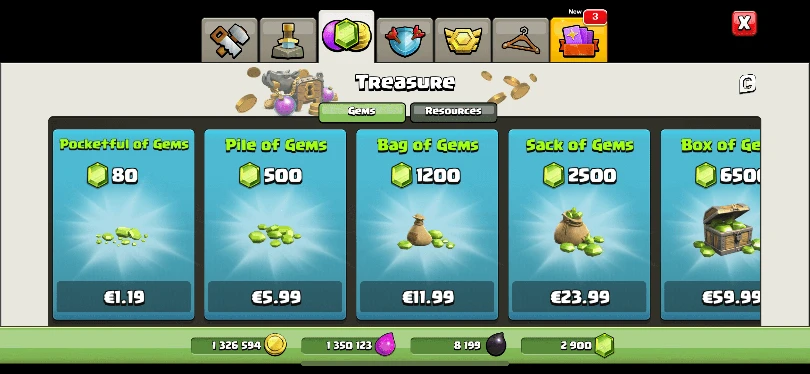 Buying virtual currency in Clash of Clans