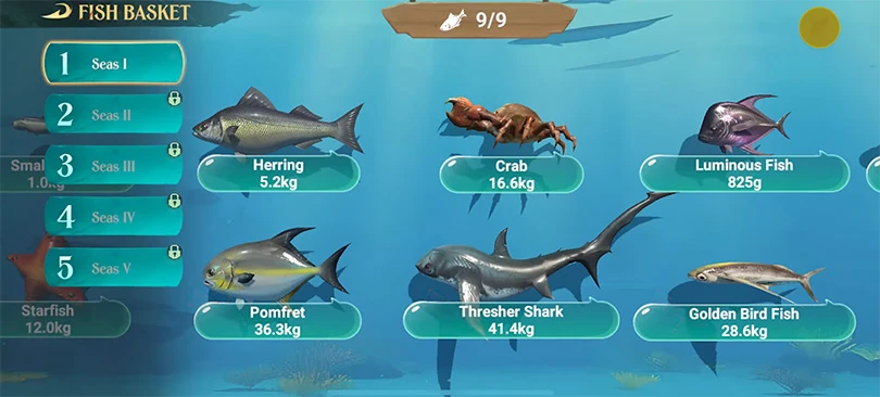 Les poissons pour la pêche de Sea of Conquest