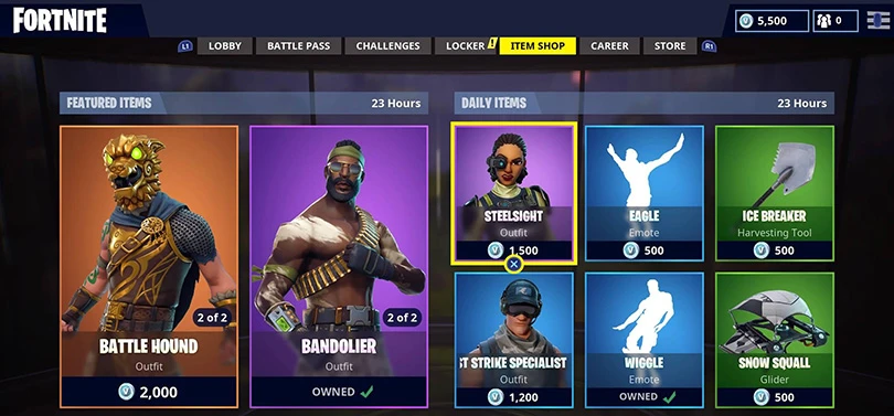 Le shop dans Fortnite