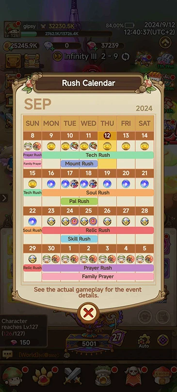 Rush calendar Legend of Mushroom event