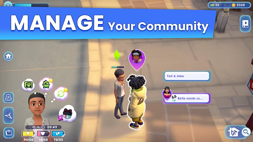 Interactions entre Sims dans The Sims: Town Stories