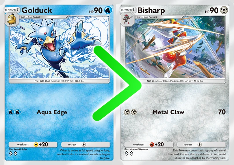 Comparison between Golduck and Bisharp for the Pokémon TCG Pocket tier list