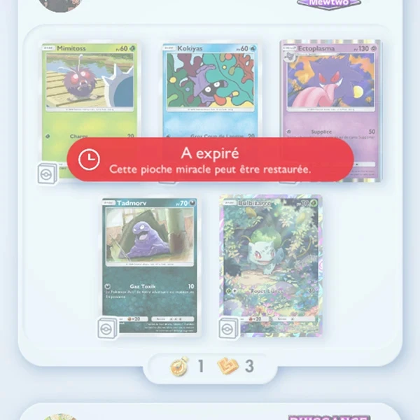 Exemple de pioche expirée sur le JCC Pokémon Pocket