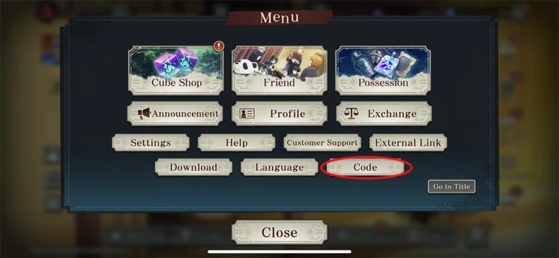 Select "codes" from the JJKPP menu