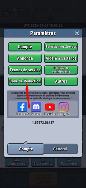 Paramètres pour réclamer les codes High Seas Hero