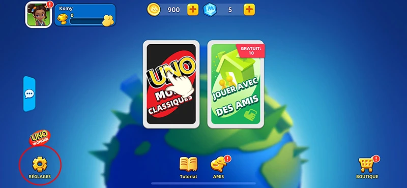 Réglages pour les codes Uno Mobile
