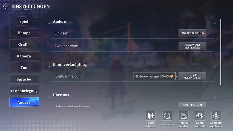 Einstellungen für Crystal of Atlan-Codes