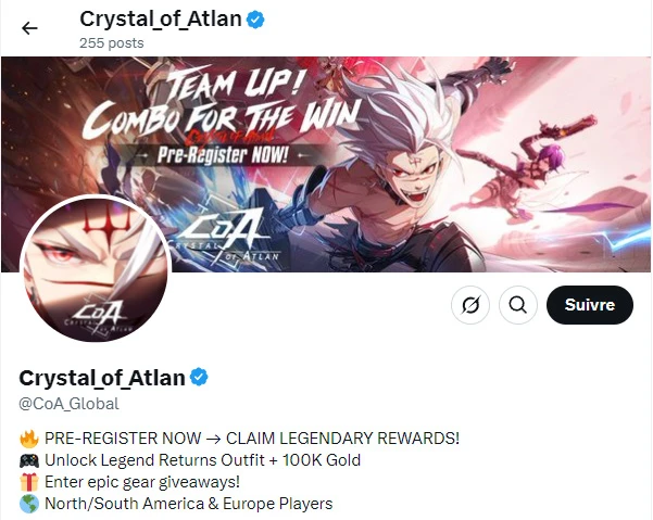 Récupérer les codes Crystal of Atlan sur X