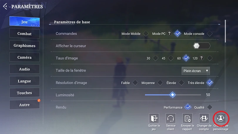 Le menu pour changer de classe dans Crystal of Atlan