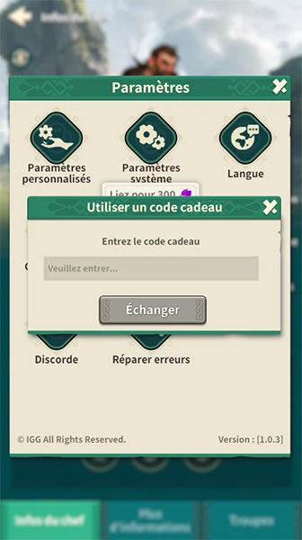 Entrer code cadeau Fate War