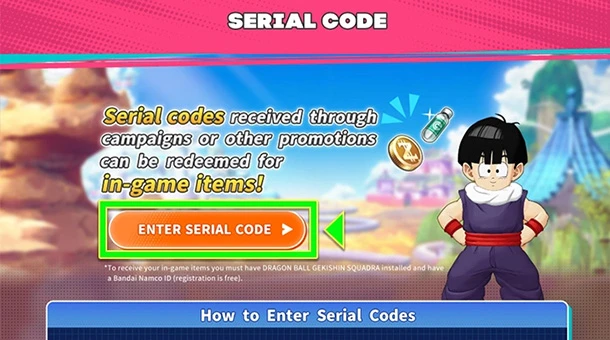Schritt 5, um die Dragon Ball Gekishin Squadra Codes abzurufen