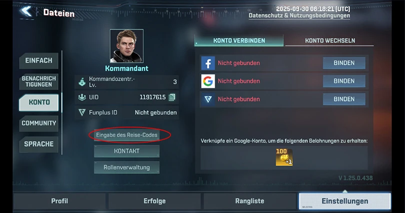 Einstellungen zur Eingabe von Project Entropy Codes