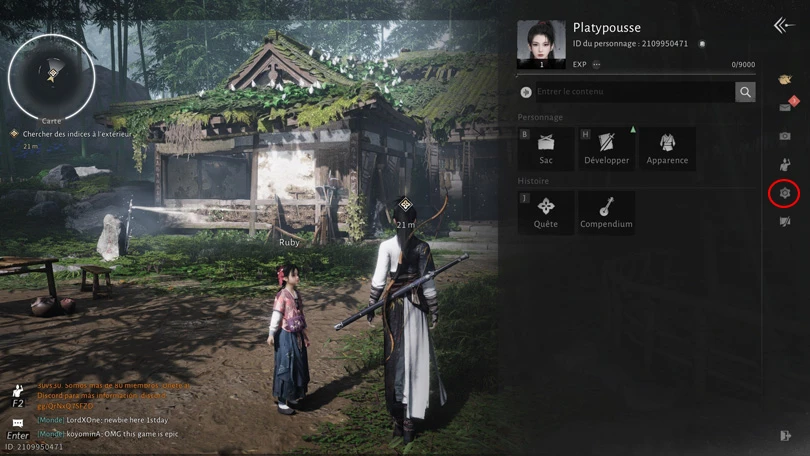 Le menu pour les codes Where Winds Meet Mobile
