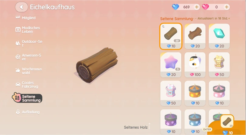 Seltenes Holz in Heartopia kaufen