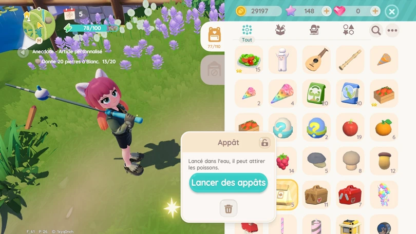 Les appats de Vanya pour la peche dans Heartopia