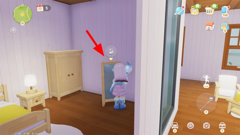 Le miroir pour changer de coiffure dans Heartopia