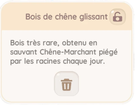 Description du bois de chêne glissant dans Heartopia