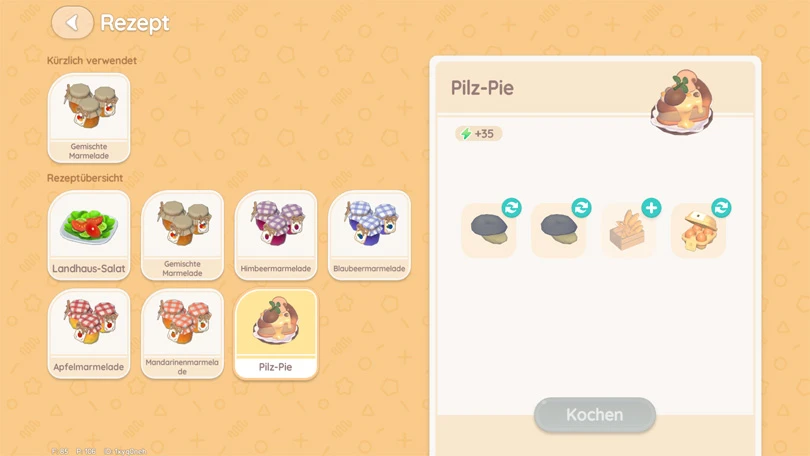 Die Zutaten für die Pilz-Pie in Heartopia