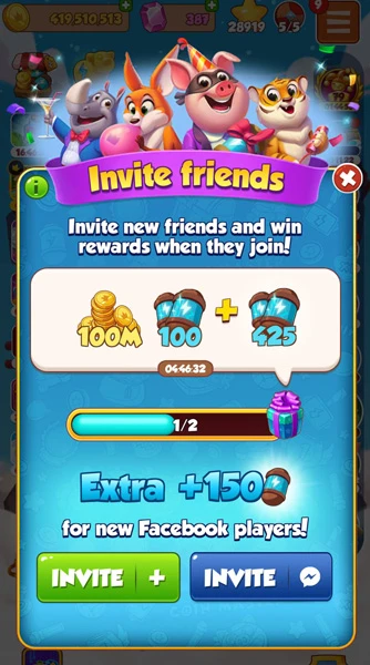 Invite Facebook friends to Coin Master