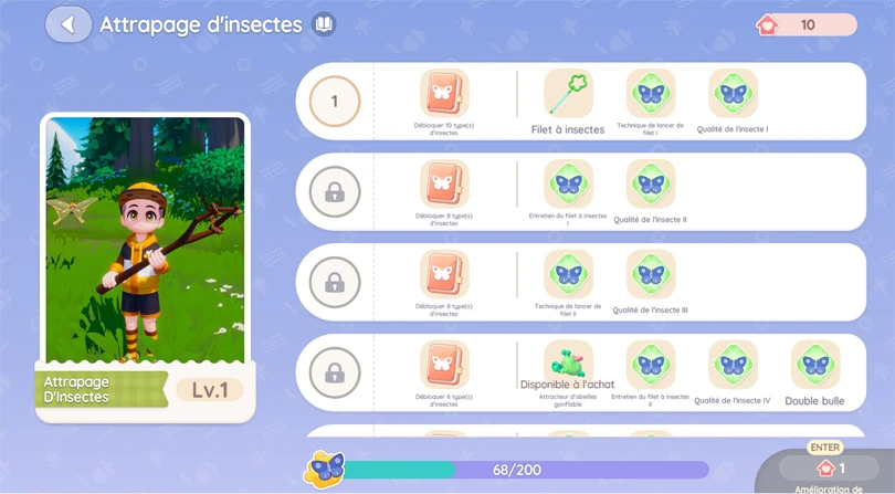 Niveaux d'attrapage d'insectes Heartopia