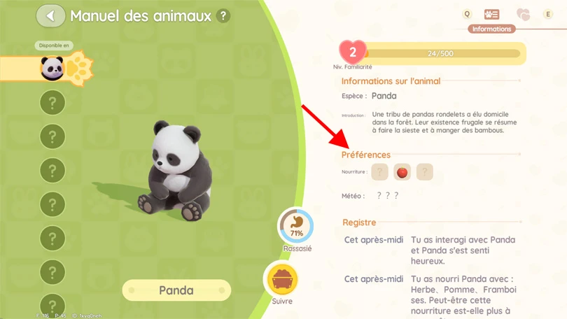 La nourriture préférée des animaux dans Heartopia
