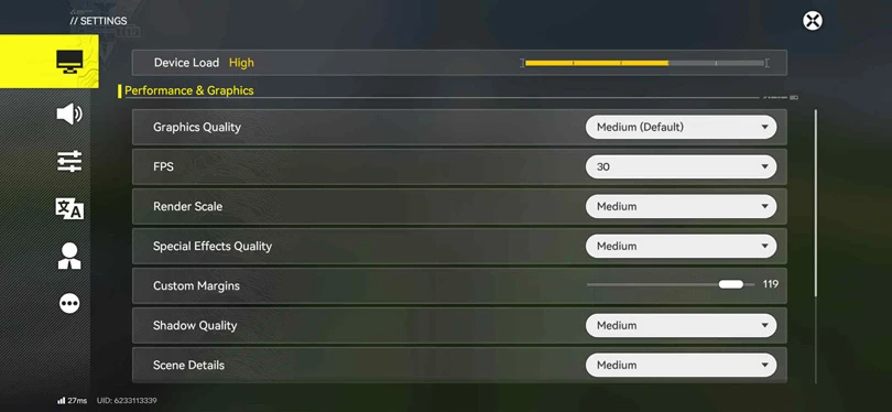 Performances settings Arknights Endfield mobile