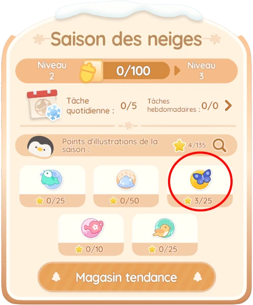Papillon cristallin dans le menu de la saison des neiges
