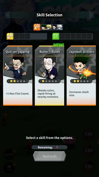 Auswahl an Skills in HUNTER&times;HUNTER NEN&times;SURVIVOR