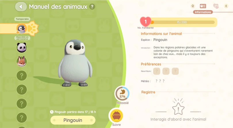 Infos sur les pingouins dans Heartopia