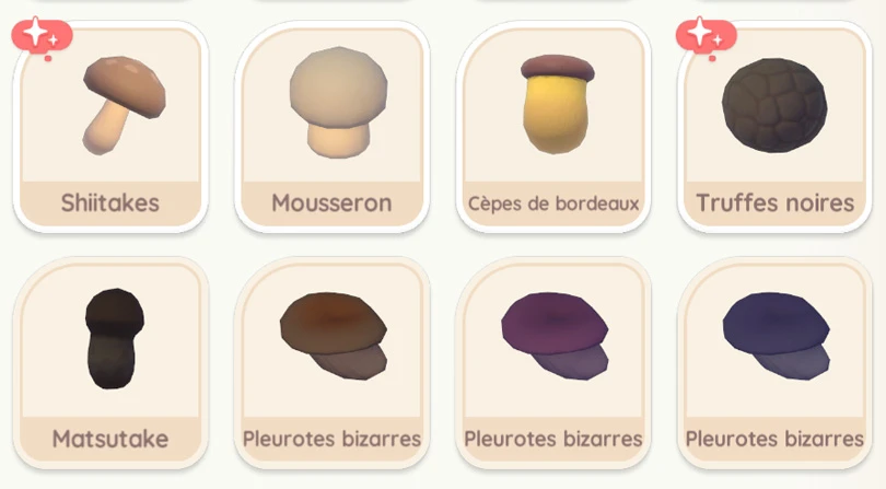 Liste des champignons de Heartopia