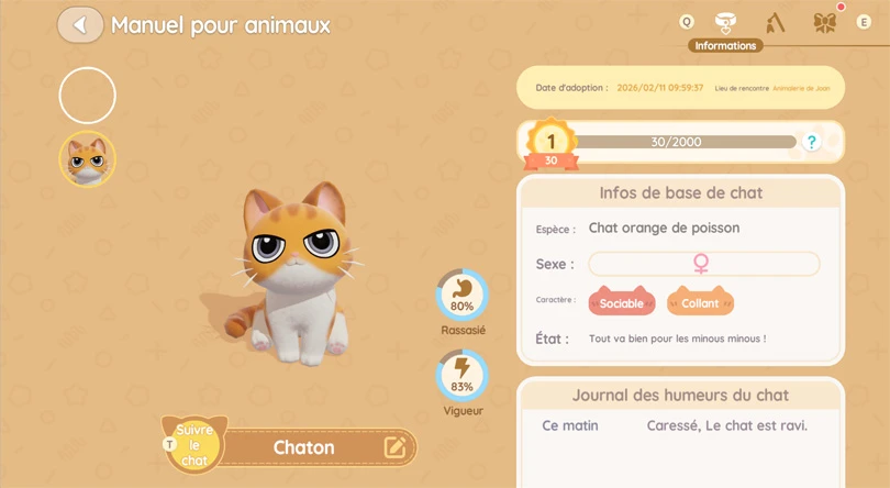 Menu Animal de Compagnie Heartopia