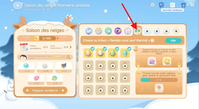 Menu chasse aux œufs Heartopia