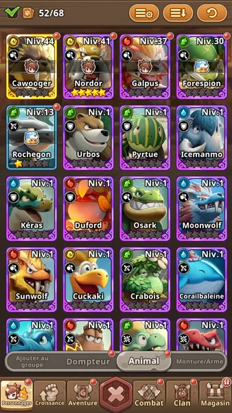 Aperçu in-game des animaux de la tier list StoneAge: Idle Adventure