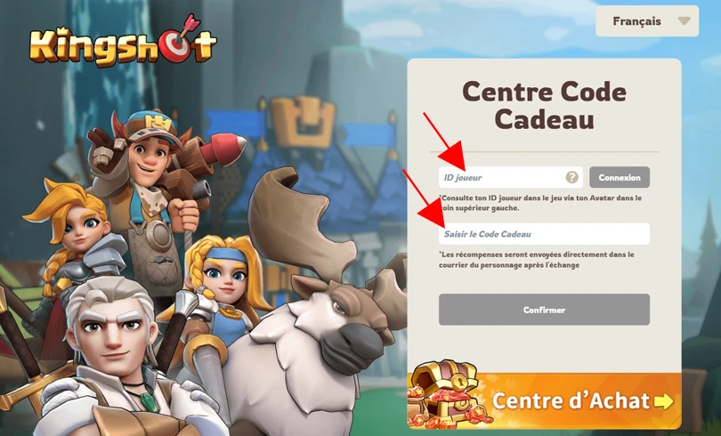 Renseigner son ID et les codes Kingshot