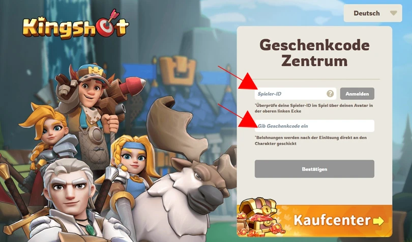 Füllen Sie Ihre ID und die Kingshot-Codes aus