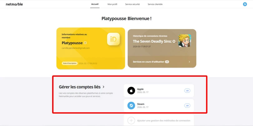 Gérer son compte Seven Deadly Sins: Origin depuis le site de Netmarble