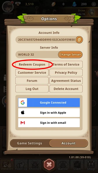 Recover StoneAge: Idle Adventure codes, step 3