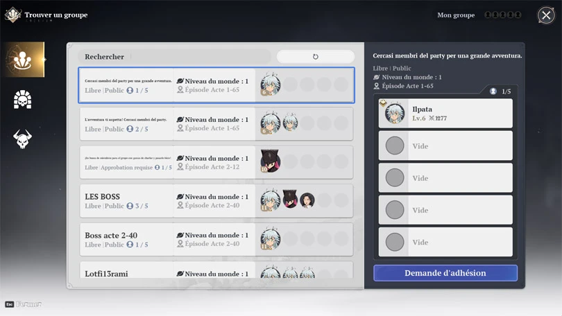 Rejoindre un groupe multijoueur dans 7DS: Origin