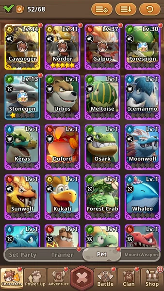 In-game preview of the pets in the StoneAge: Idle Adventure tier list