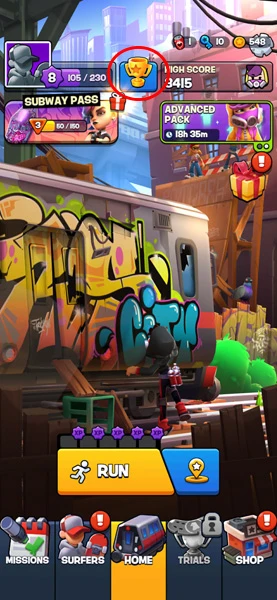 Die Highscore-Tabelle Subway Surfers City