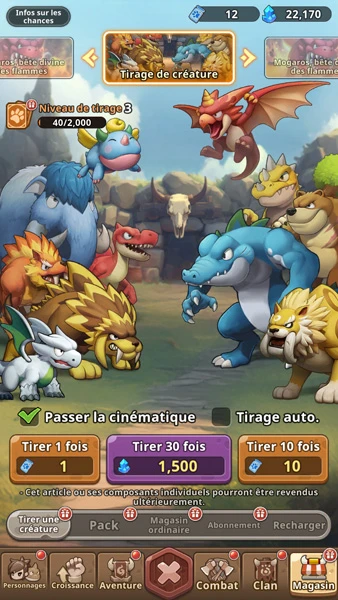 Tirage d'animaux dans StoneAge: Idle Adventure