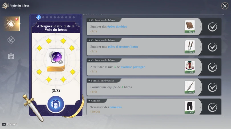 La voie du Héros dans le guide 7DS: Origin du débutant