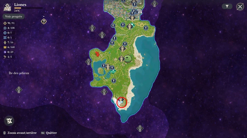 Emplacement de la Primevère du soir dans 7DS: Origin