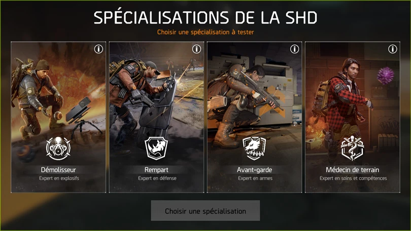 Liste des spécialisations de The Division Resurgence