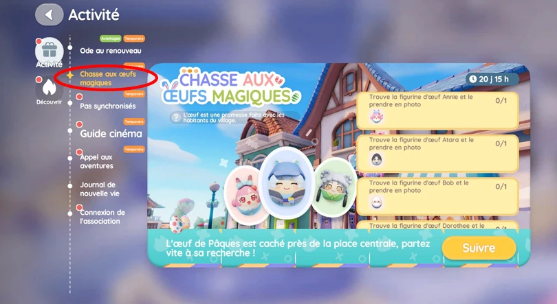 Menu de la chasse aux oeufs