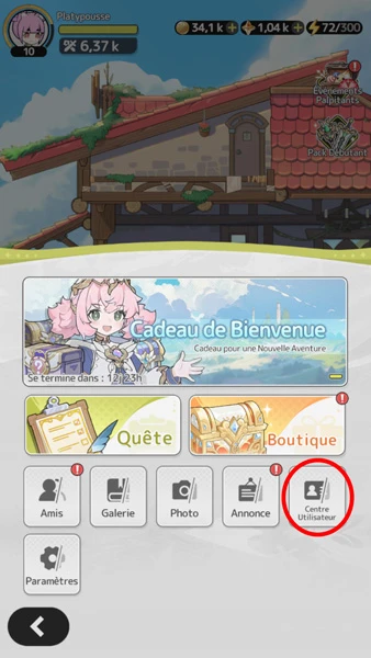 Le centre utilisateur pour entrer les codes Sword x Staff 