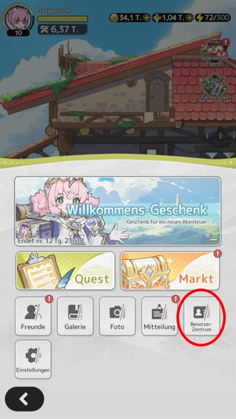 Das Benutzerzentrum zur Eingabe der Sword x Staff Codes 